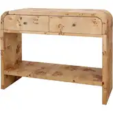 Veyra 2 Drawer Console Table with Shelf in Natural Burl Wood